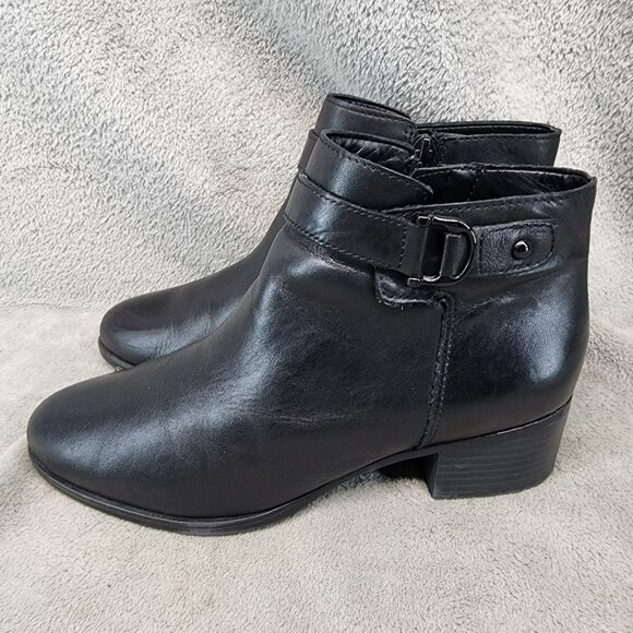 Naturalizer Shoes Womens Size 9 Drewe Black Leather Side Zip Ankle Booties - Picture 1 of 14